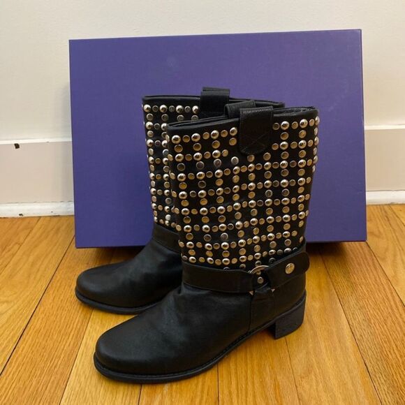 Stuart Weitzman Black Veccio Nappa‎ Moto Boots